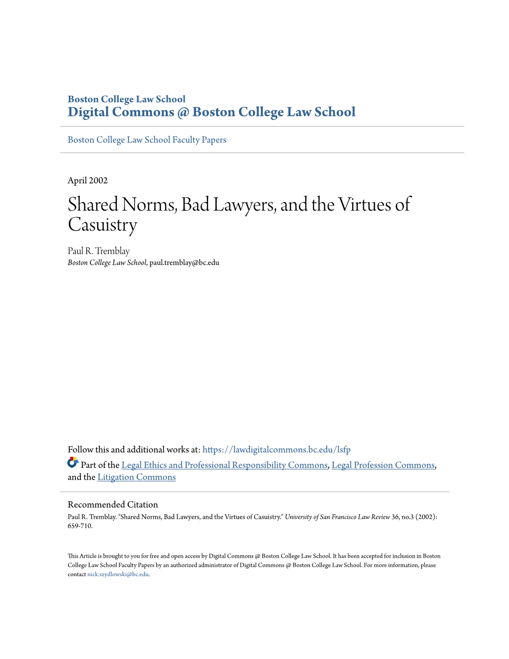 Shared Norms, Bad Lawyers, and the Virtues of Casuistry Paul R