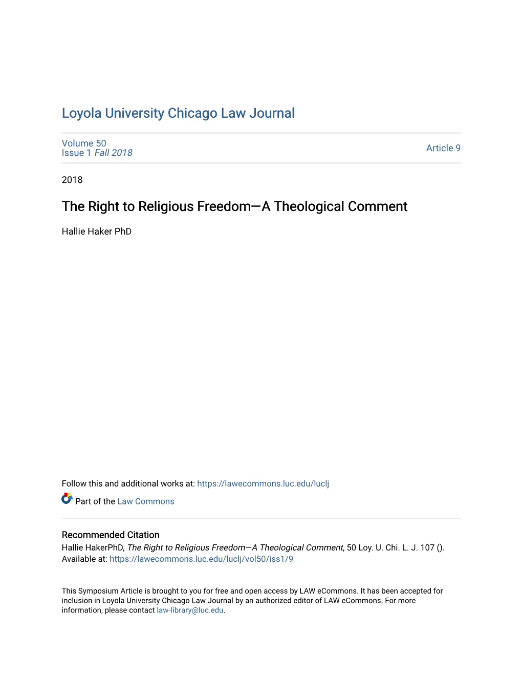The Right to Religious Freedom—A Theological Comment