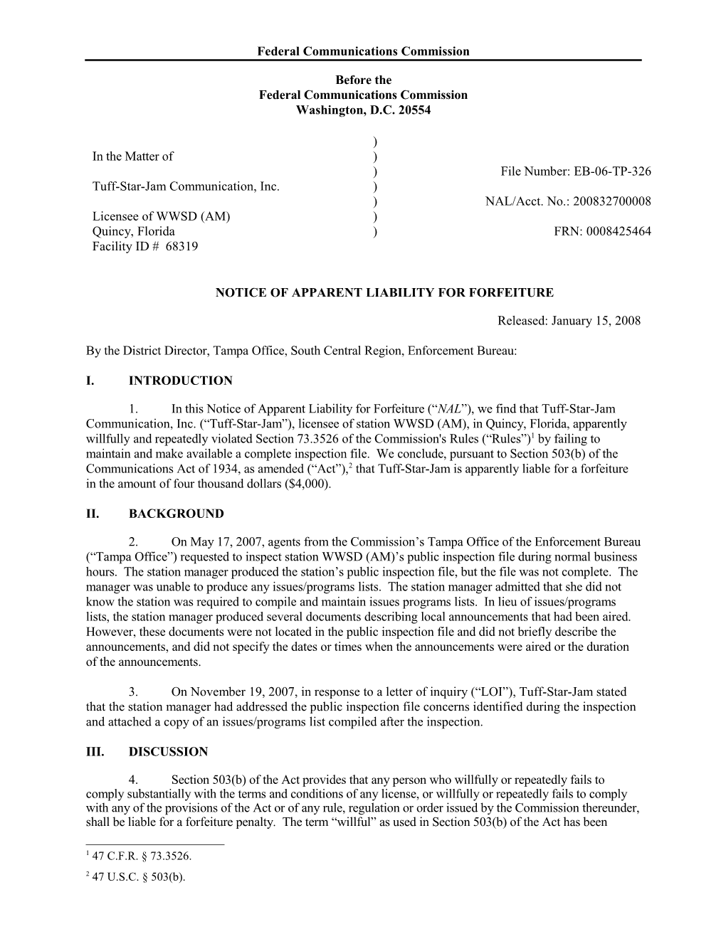 Notice of Apparent Liability for Forfeiture s2