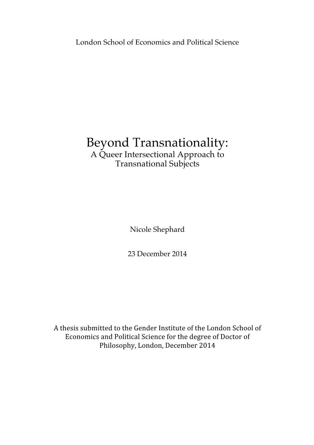 Beyond Transnationality: a Queer Intersectional Approach to Transnational Subjects