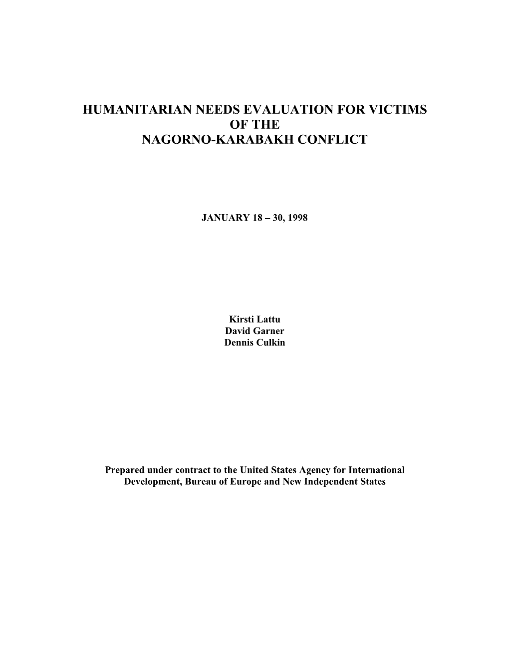 Humanitarian Needs Evaluation for Victims of the Nagorno-Karabakh Conflict
