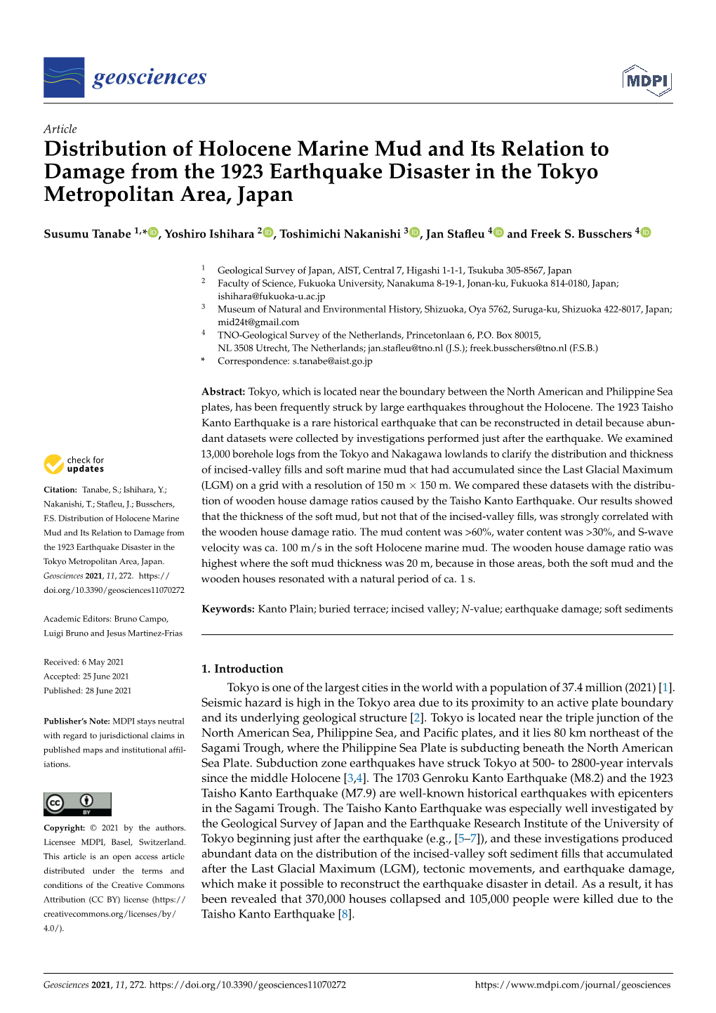 Distribution of Holocene Marine Mud and Its Relation to Damage from the 1923 Earthquake Disaster in the Tokyo Metropolitan Area, Japan