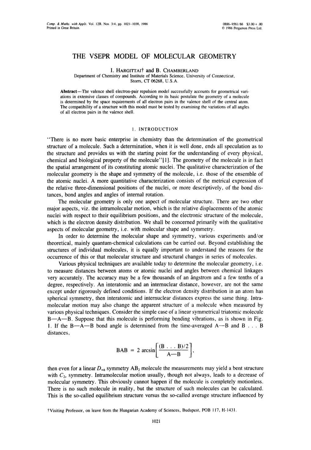 The Vsepr Model of Molecular Geometry