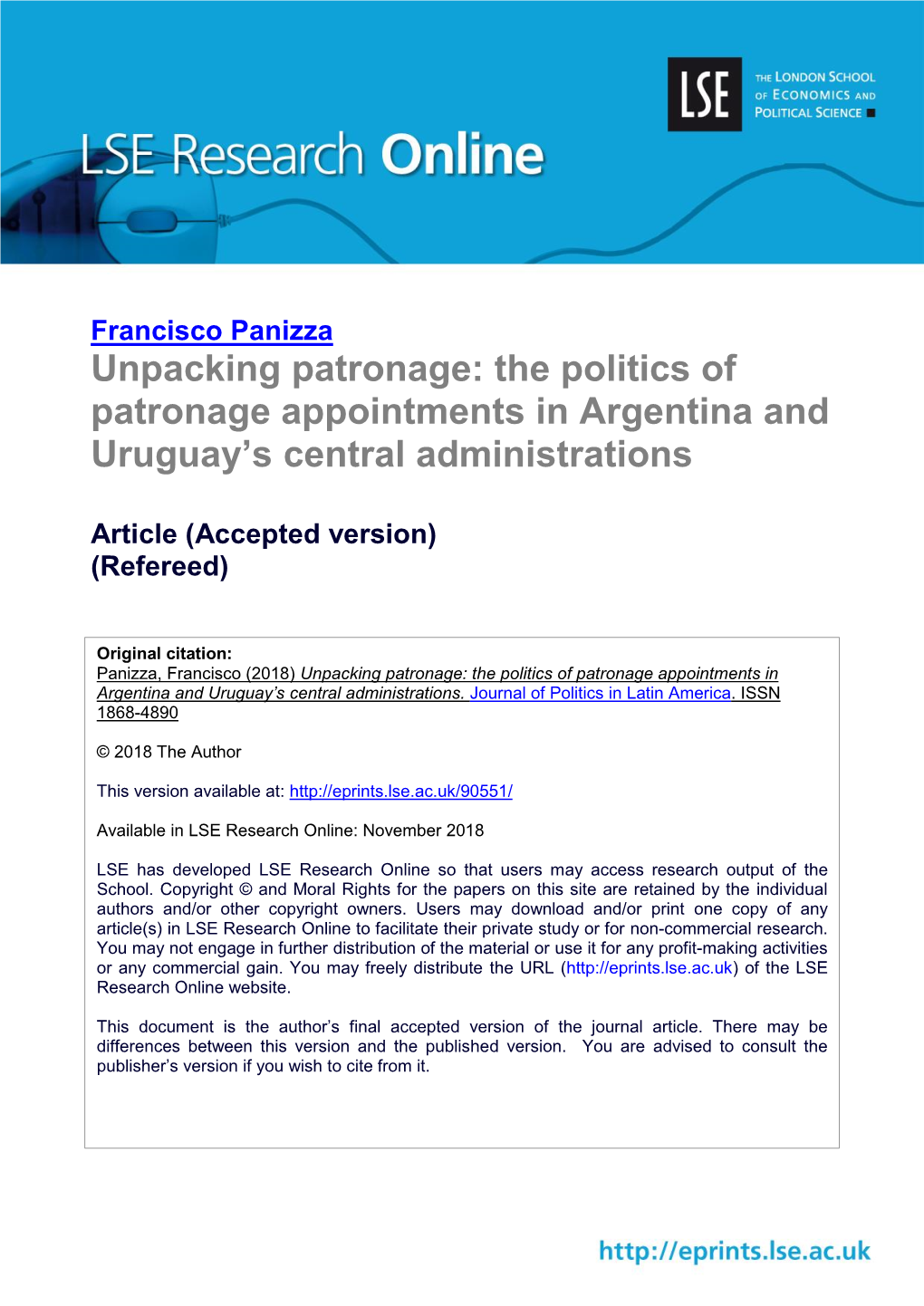 The Politics of Patronage Appointments in Argentina and Uruguay's Central Administrations