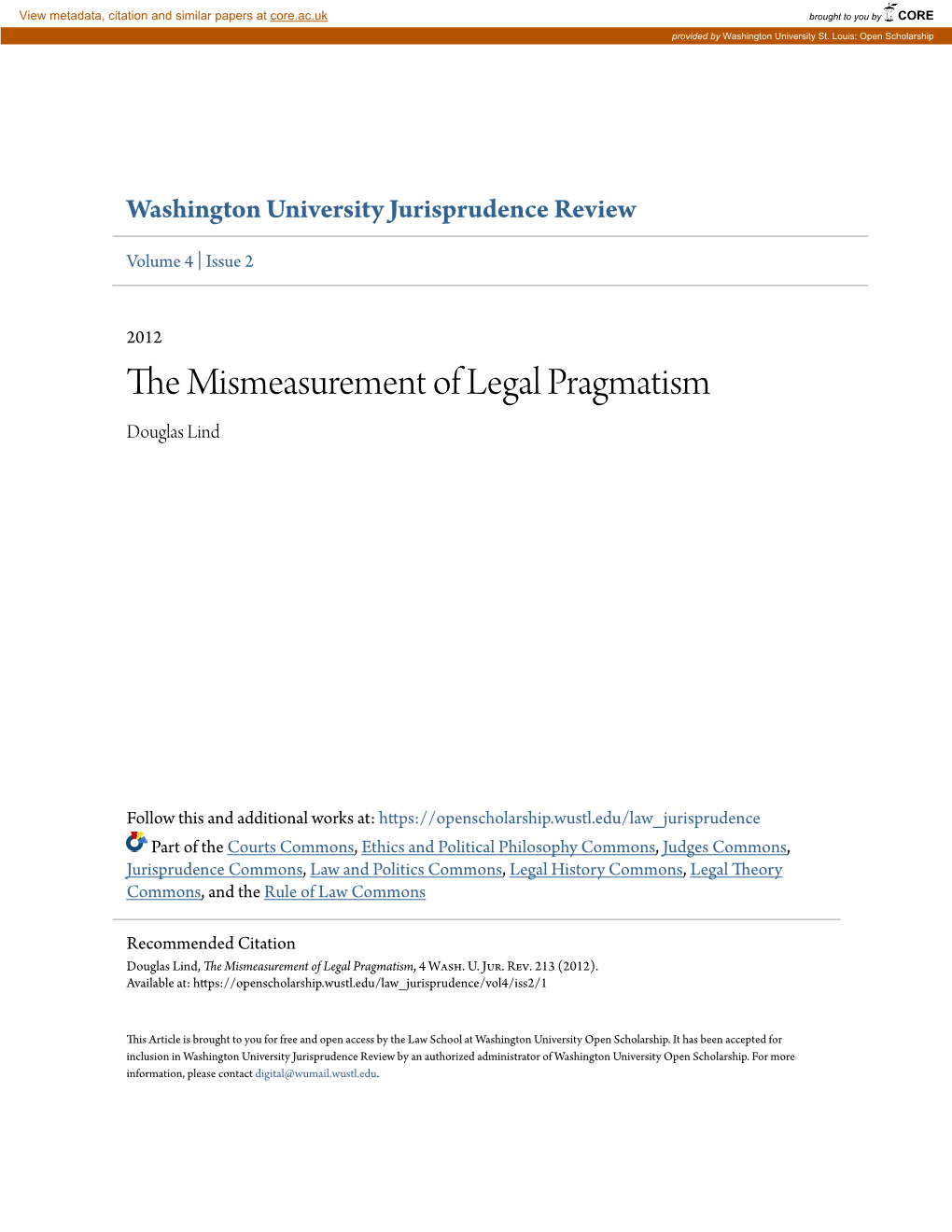 The Mismeasurement of Legal Pragmatism, 4 Wash