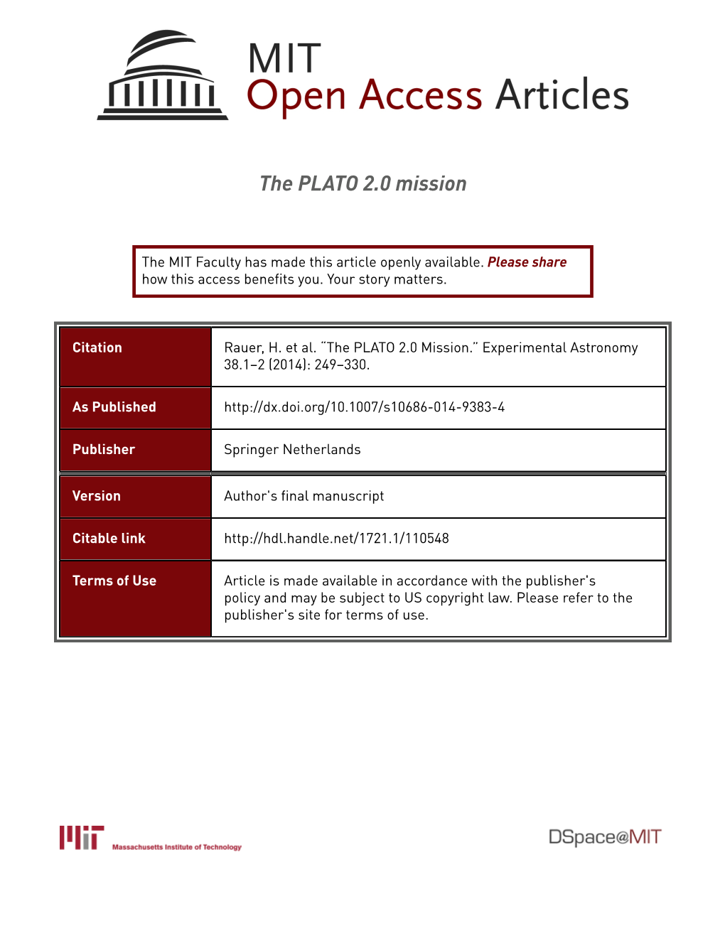 The PLATO 2.0 Mission