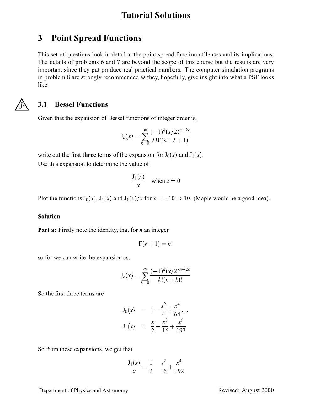 Tutorial Solutions 3 Point Spread Functions