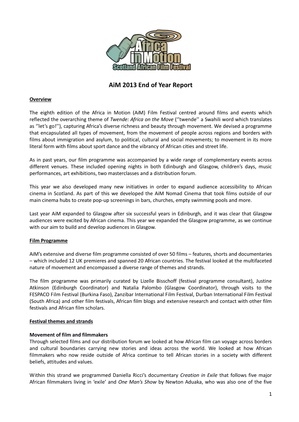 Aim 2013 End of Year Report