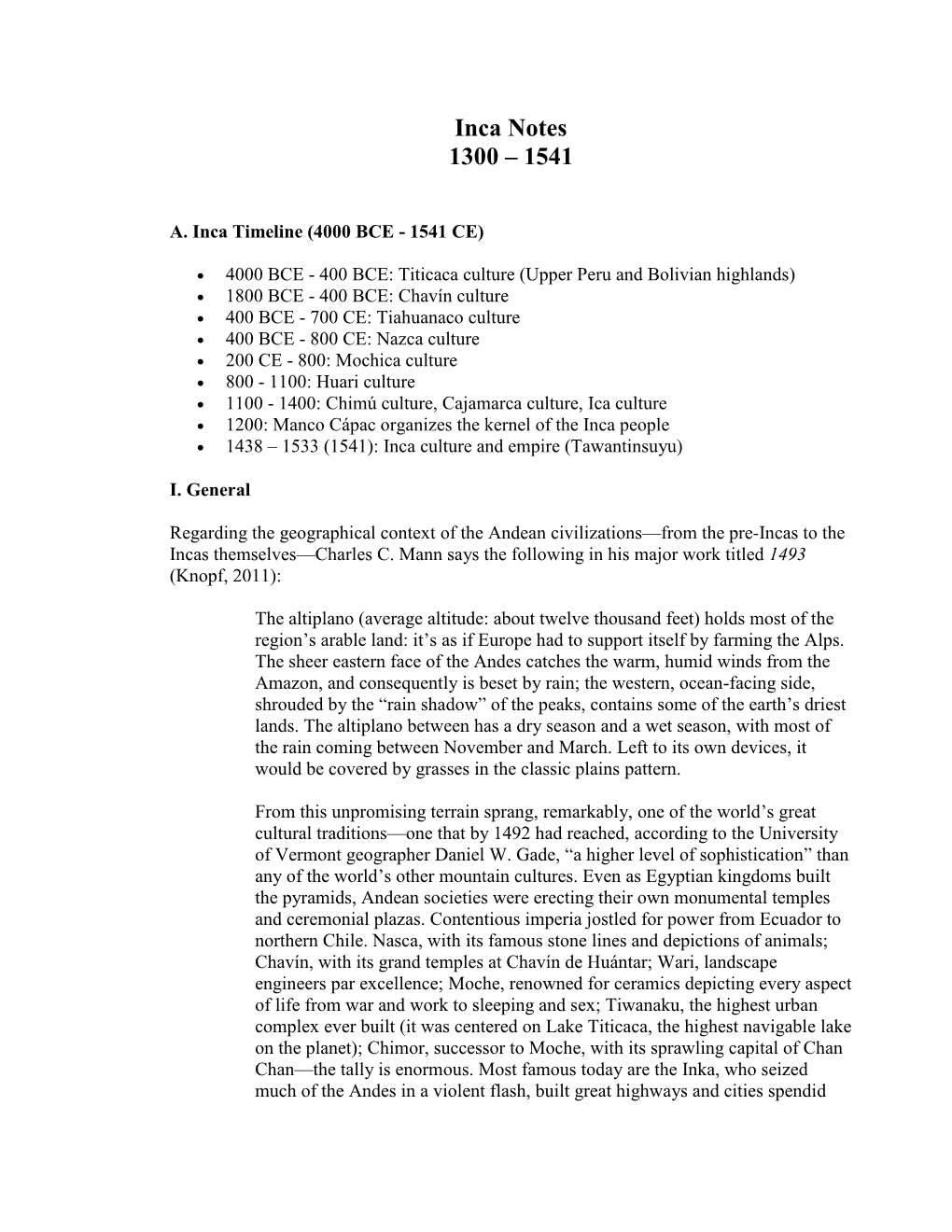 Inca Notes 1300 – 1541
