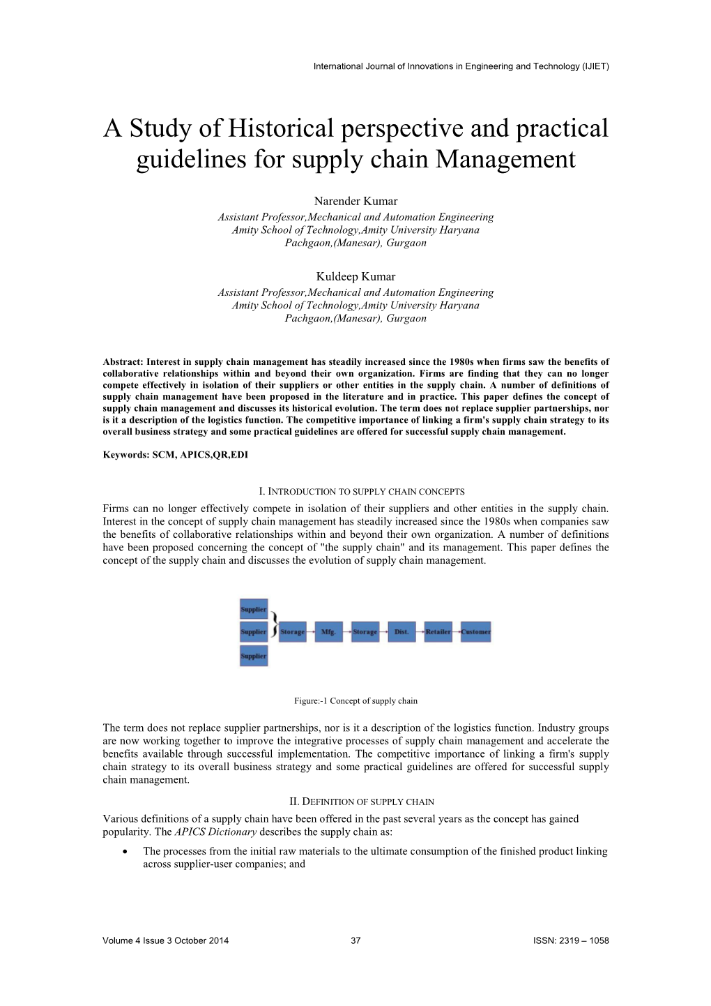 A Study of Historical Perspective and Practical Guidelines for Supply Chain Management
