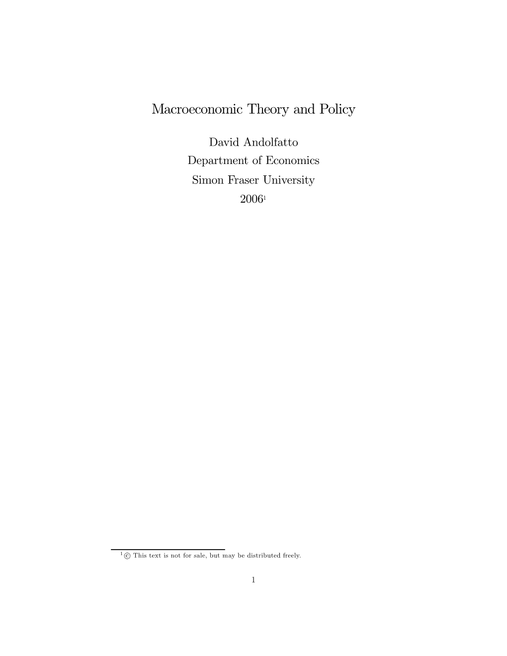 Macroeconomic Theory and Policy