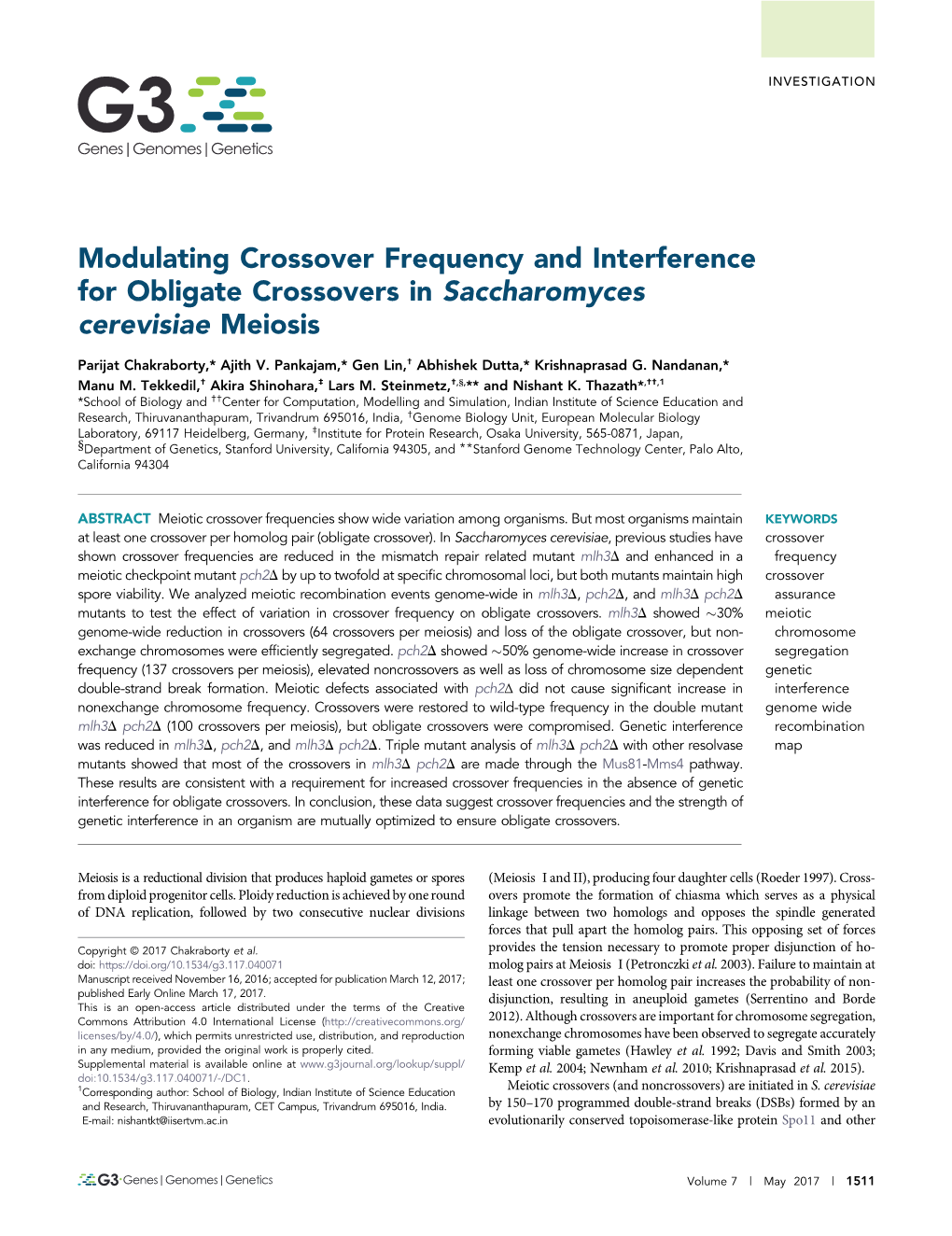 Modulating Crossover Frequency and Interference for Obligate Crossovers in Saccharomyces Cerevisiae Meiosis