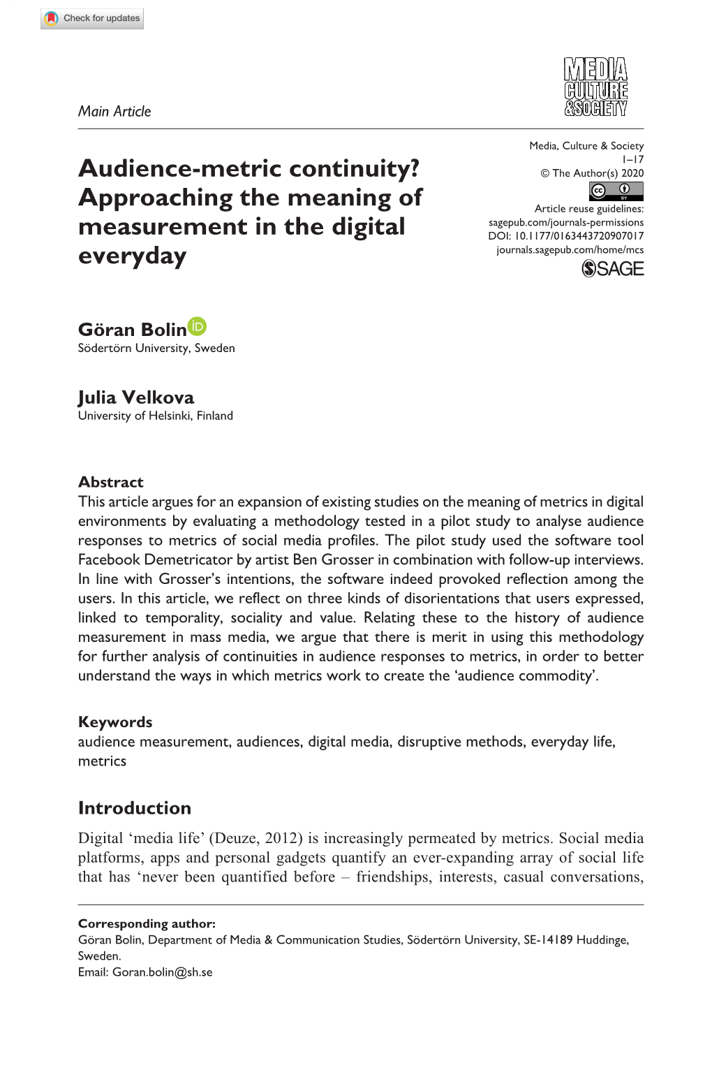 Audience-Metric Continuity? Approaching the Meaning Of