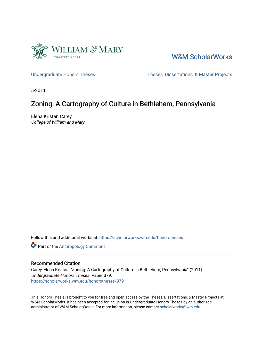 Zoning: a Cartography of Culture in Bethlehem, Pennsylvania