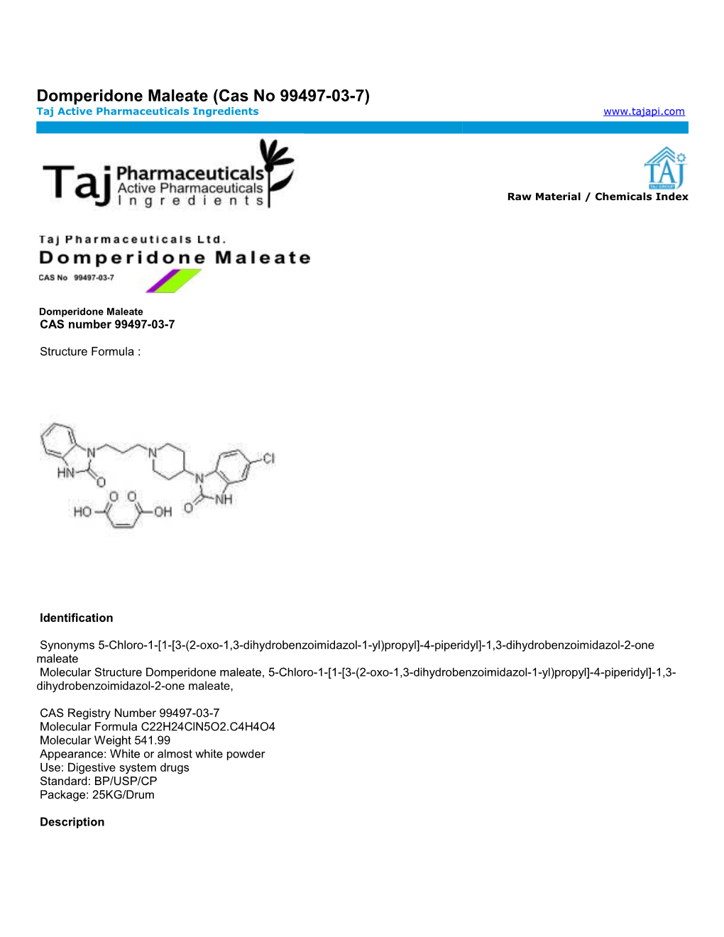 Domperidone Maleate (Cas No 99497-03-7)