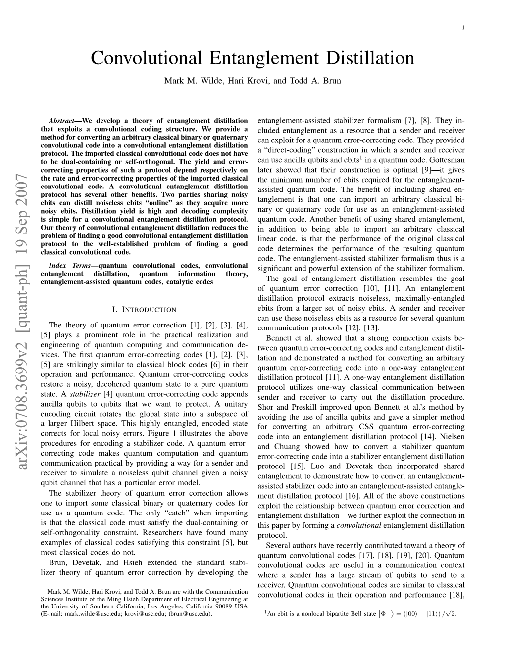 Convolutional Entanglement Distillation Mark M