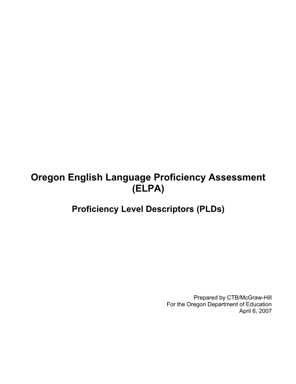 Oregon ELPA Standard Setting