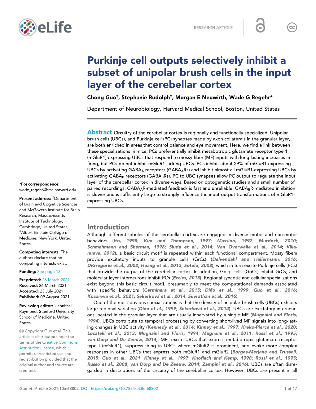 Purkinje Cell Outputs Selectively Inhibit a Subset of Unipolar Brush Cells In