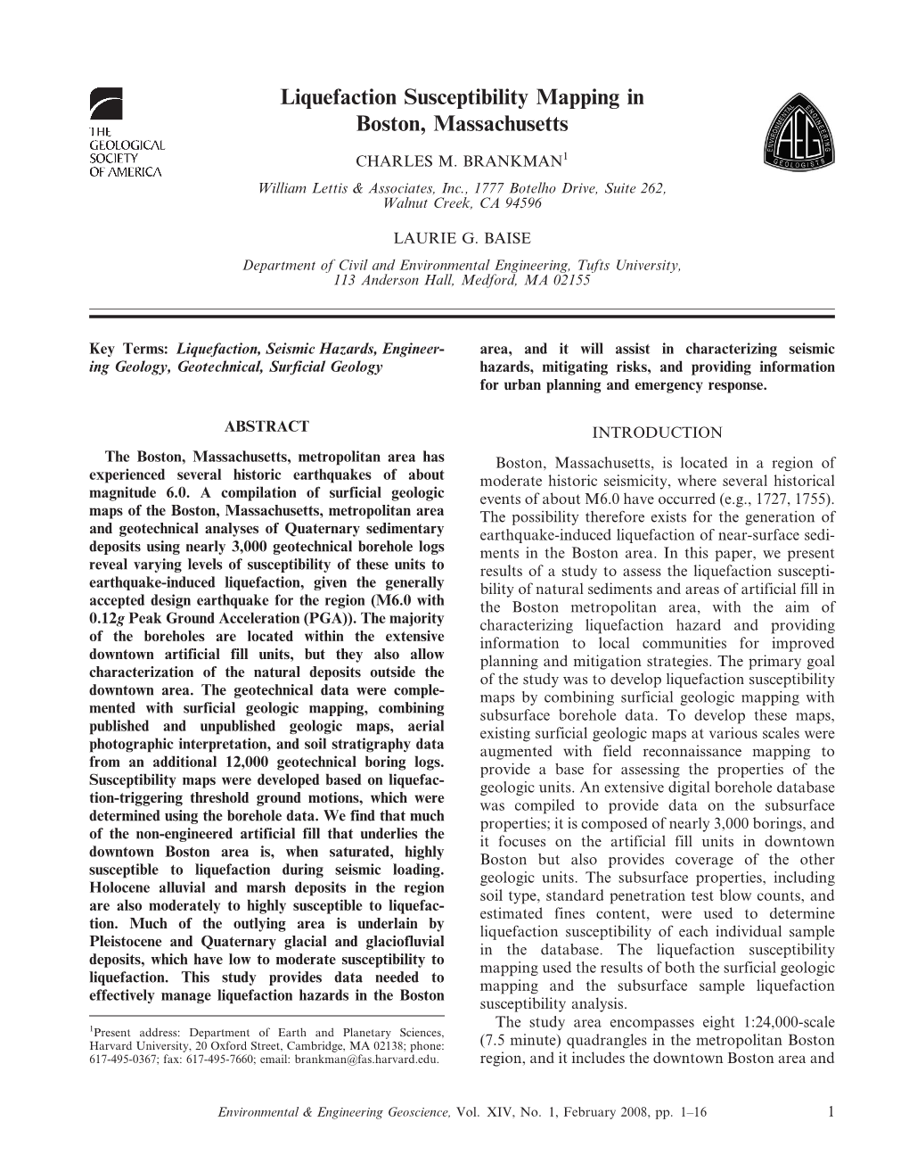 Liquefaction Susceptibility Mapping in Boston, Massachusetts