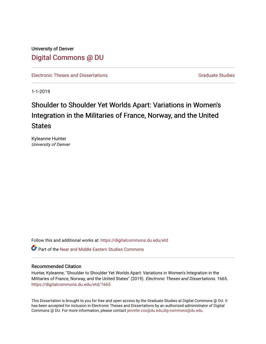 Variations in Women's Integration in the Militaries of France, Norway, and the United States