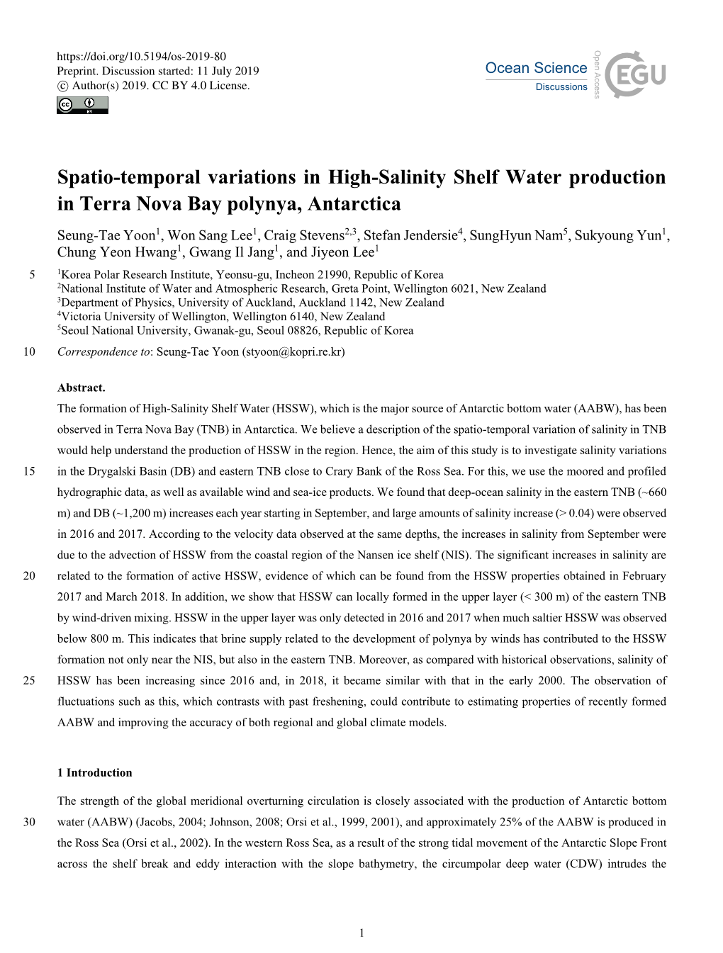 Spatio-Temporal Variations in High-Salinity Shelf Water