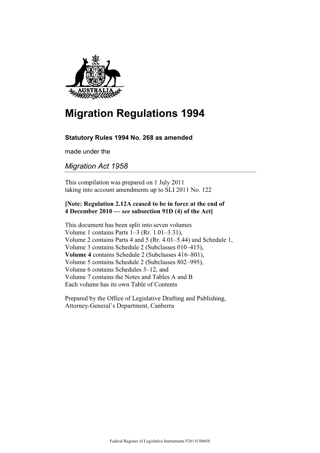 Migration Regulations 1994