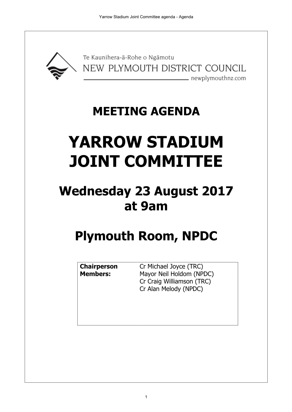 Yarrow Stadium Joint Committee Agenda - Agenda