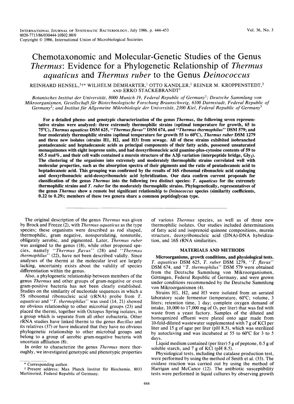 Evidence for a Phylogenetic Relationship of Thevmus Aquaticus