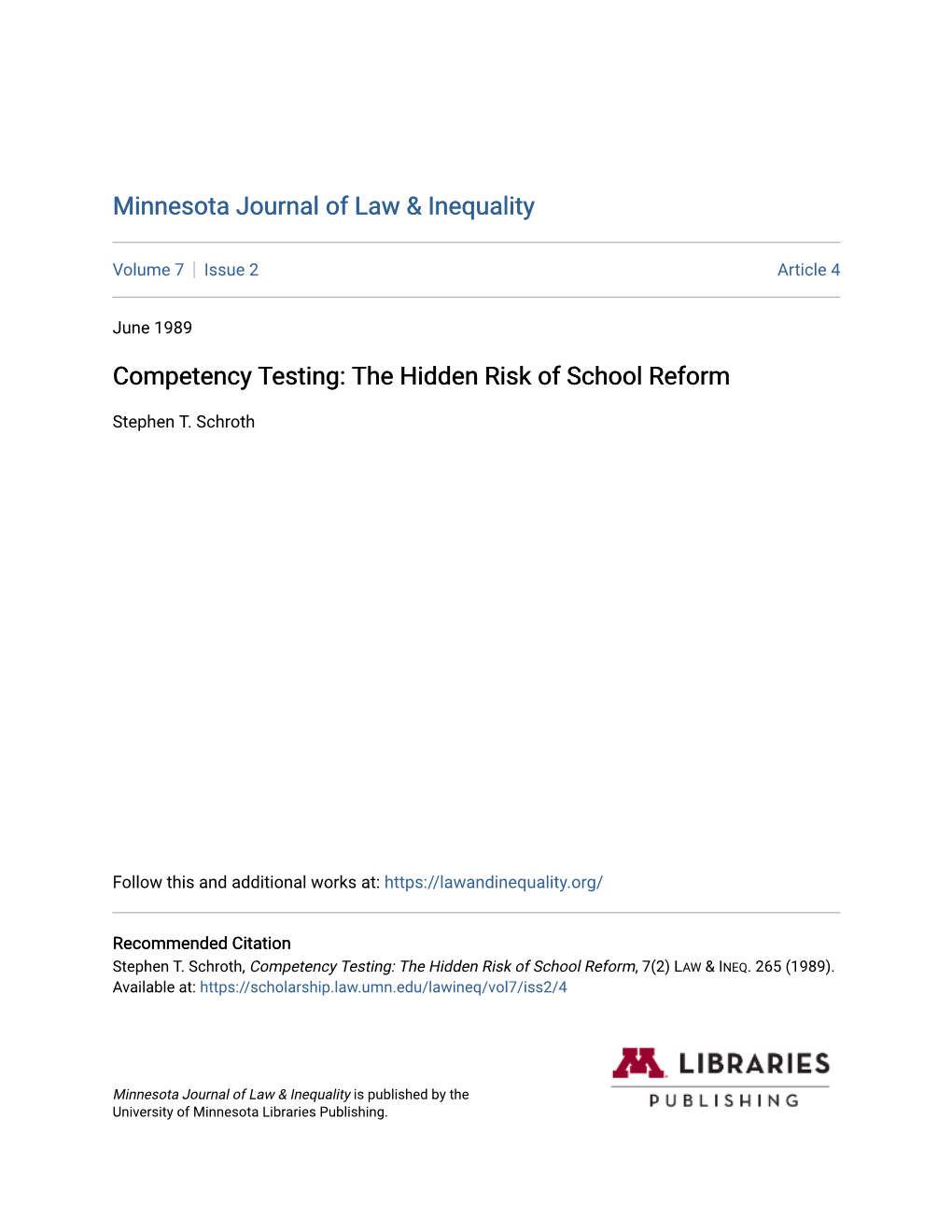 Competency Testing: the Hidden Risk of School Reform