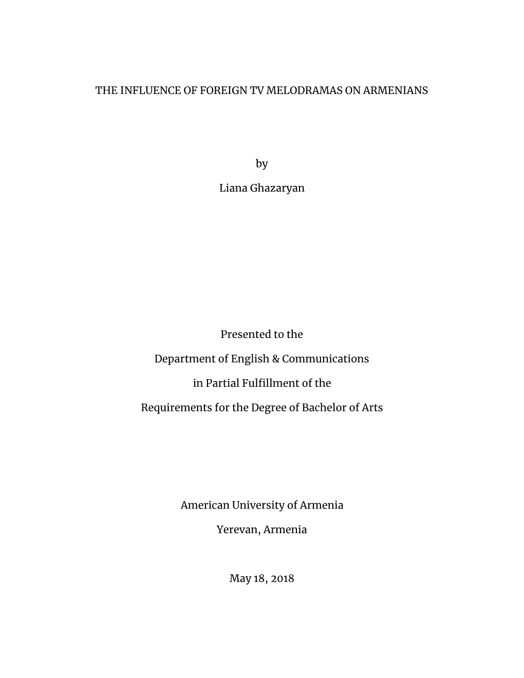 The Influence of Foreign Tv Melodramas on Armenians