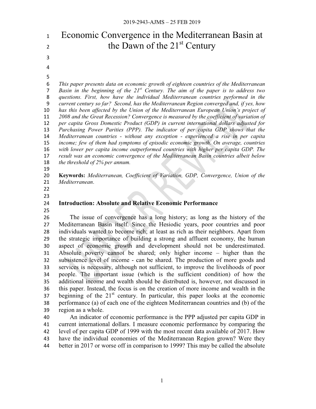 Economic Convergence in the Mediterranean Basin at the Dawn Of