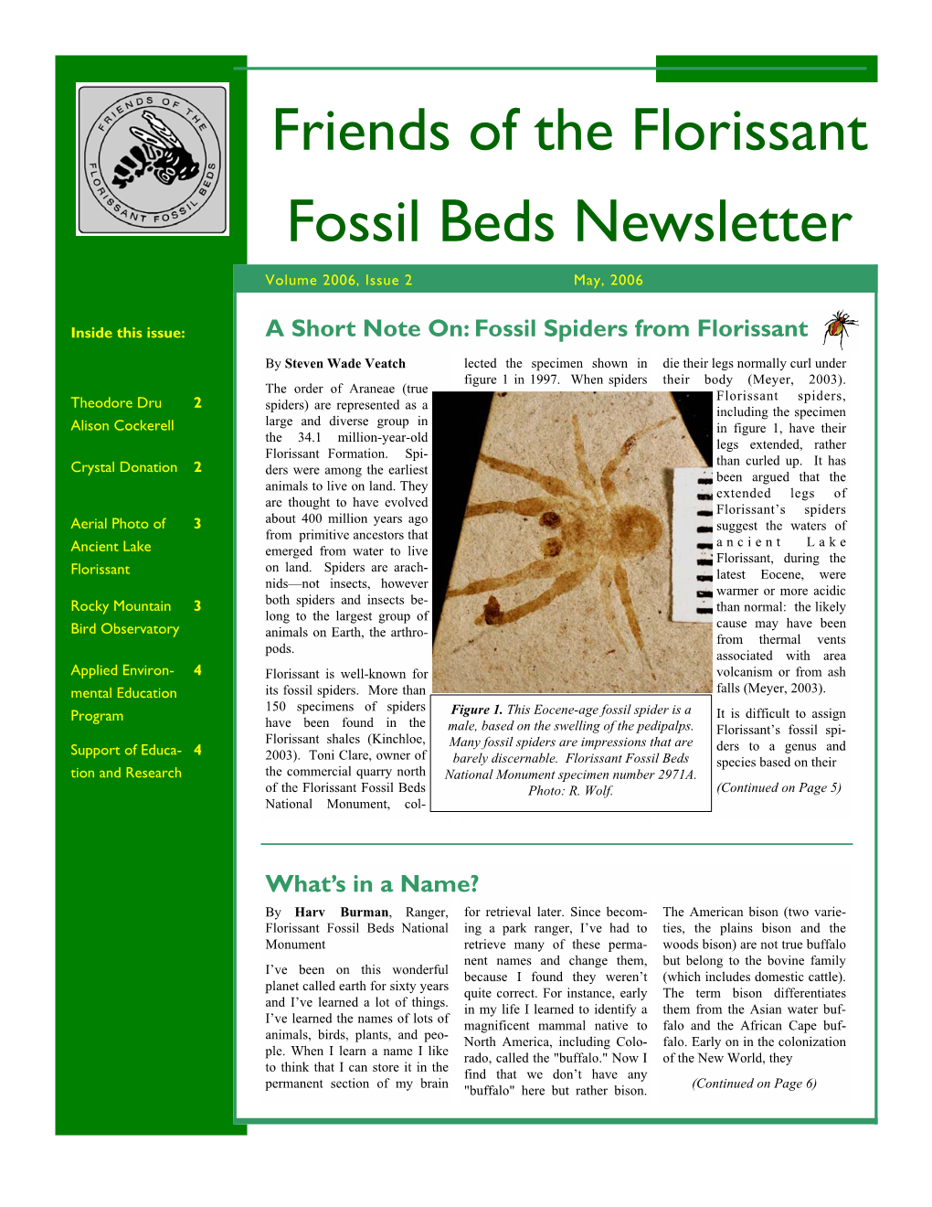 Friends of the Florissant Fossil Beds Newsletter