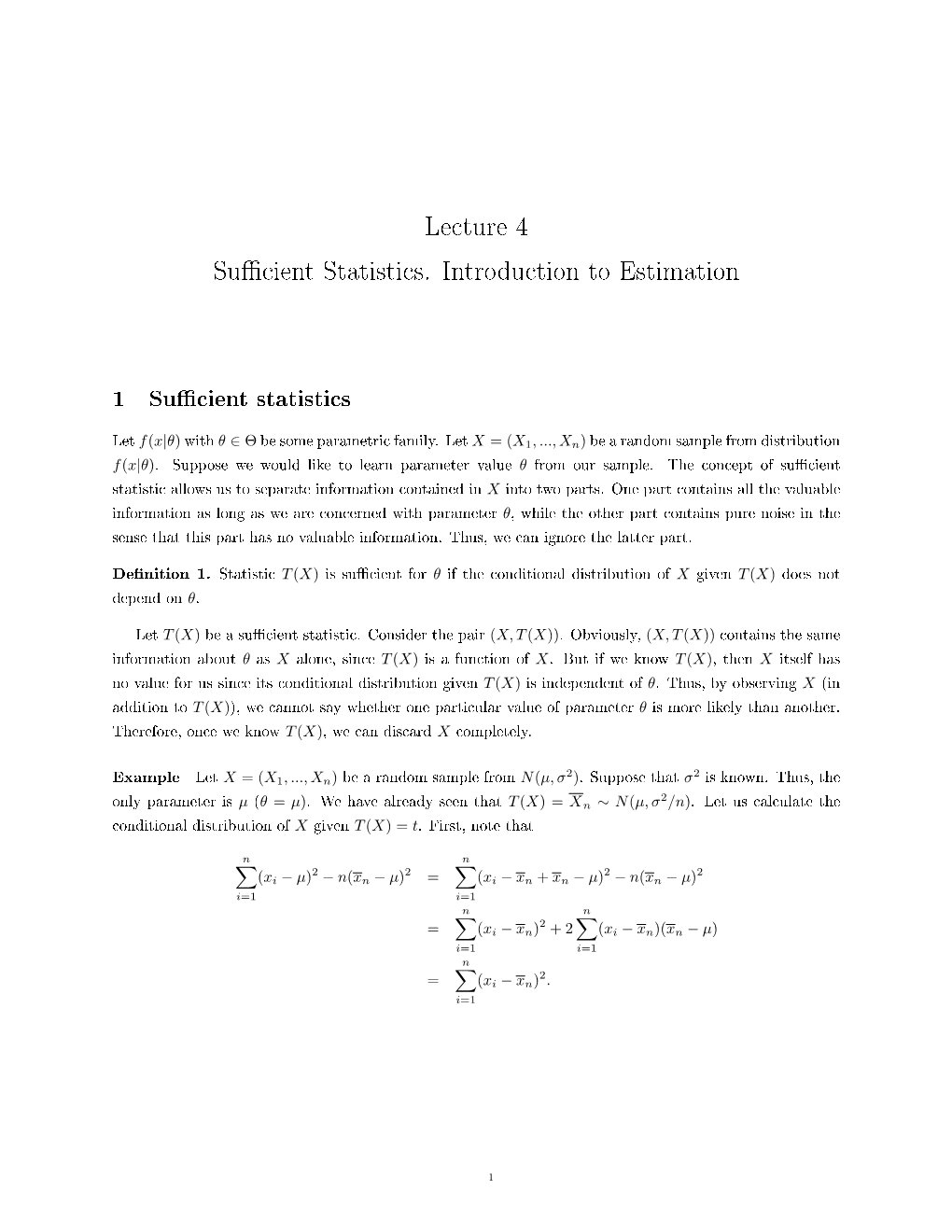 Sufficient Statistics, Introduction to Estimation (PDF)