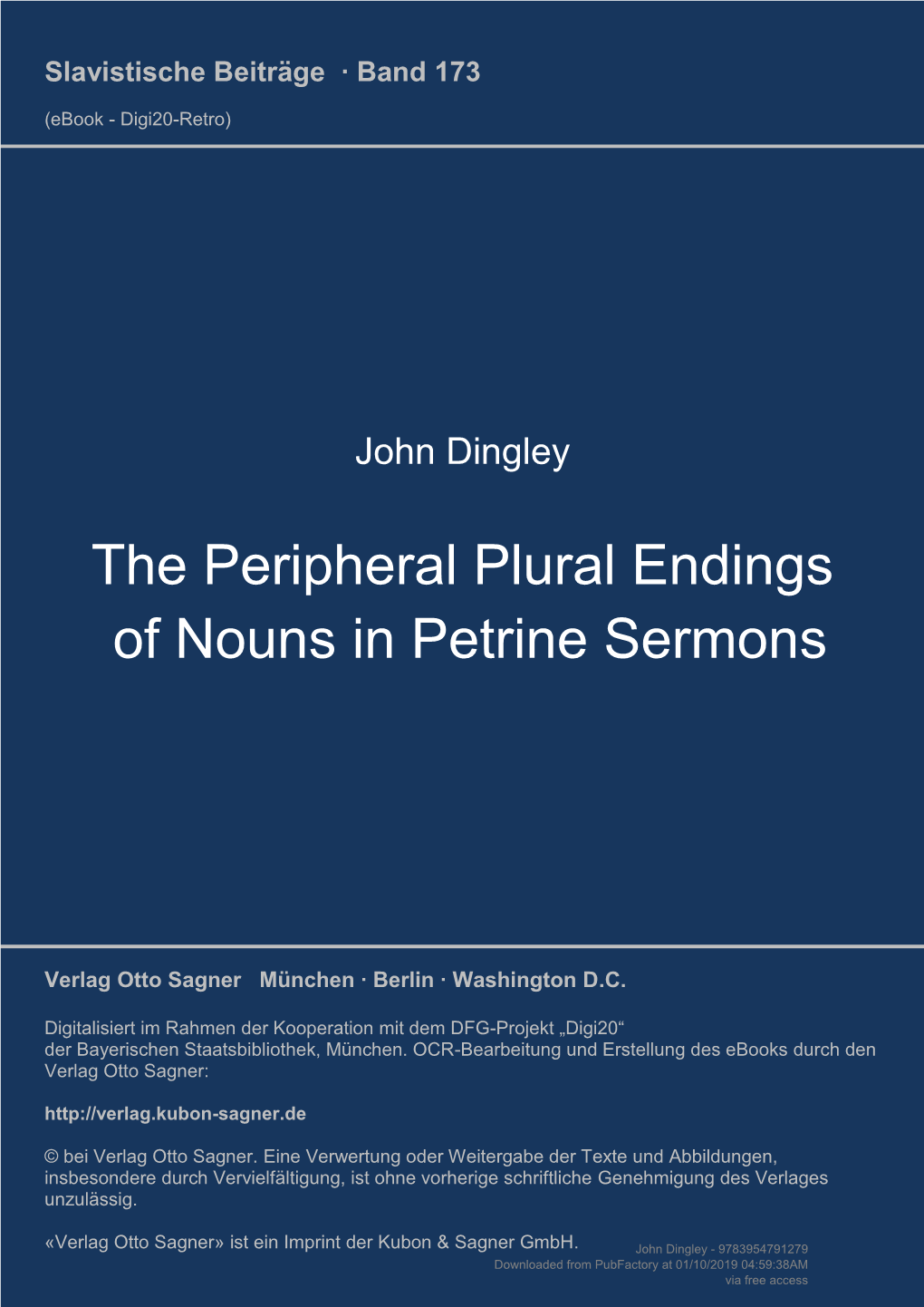 The Peripheral Plural Endings of Nouns in Petrine Sermons