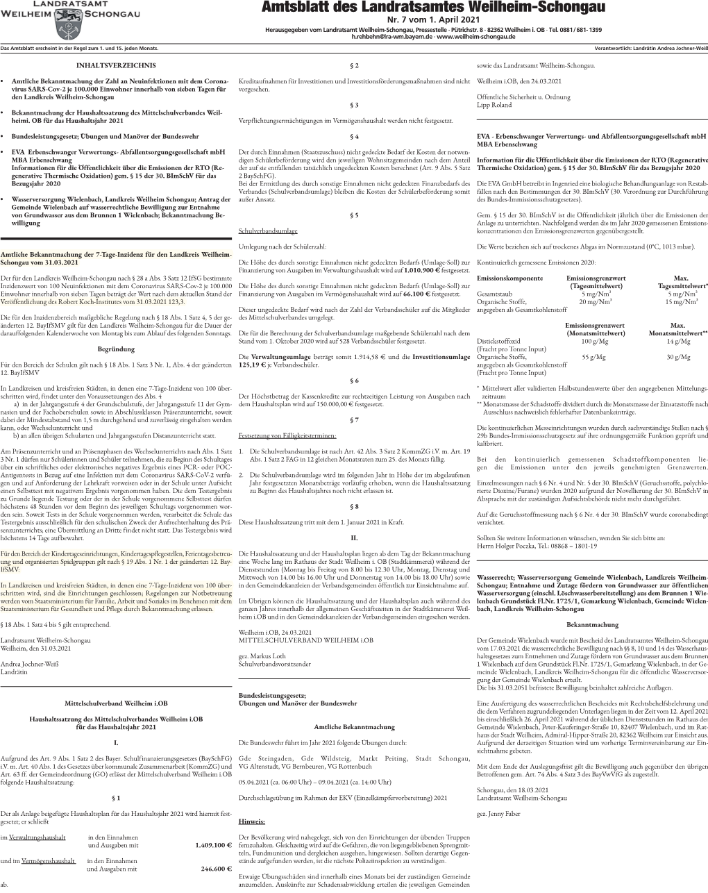 Amtsblatt Des Landratsamtes Weilheim-Schongau Nr