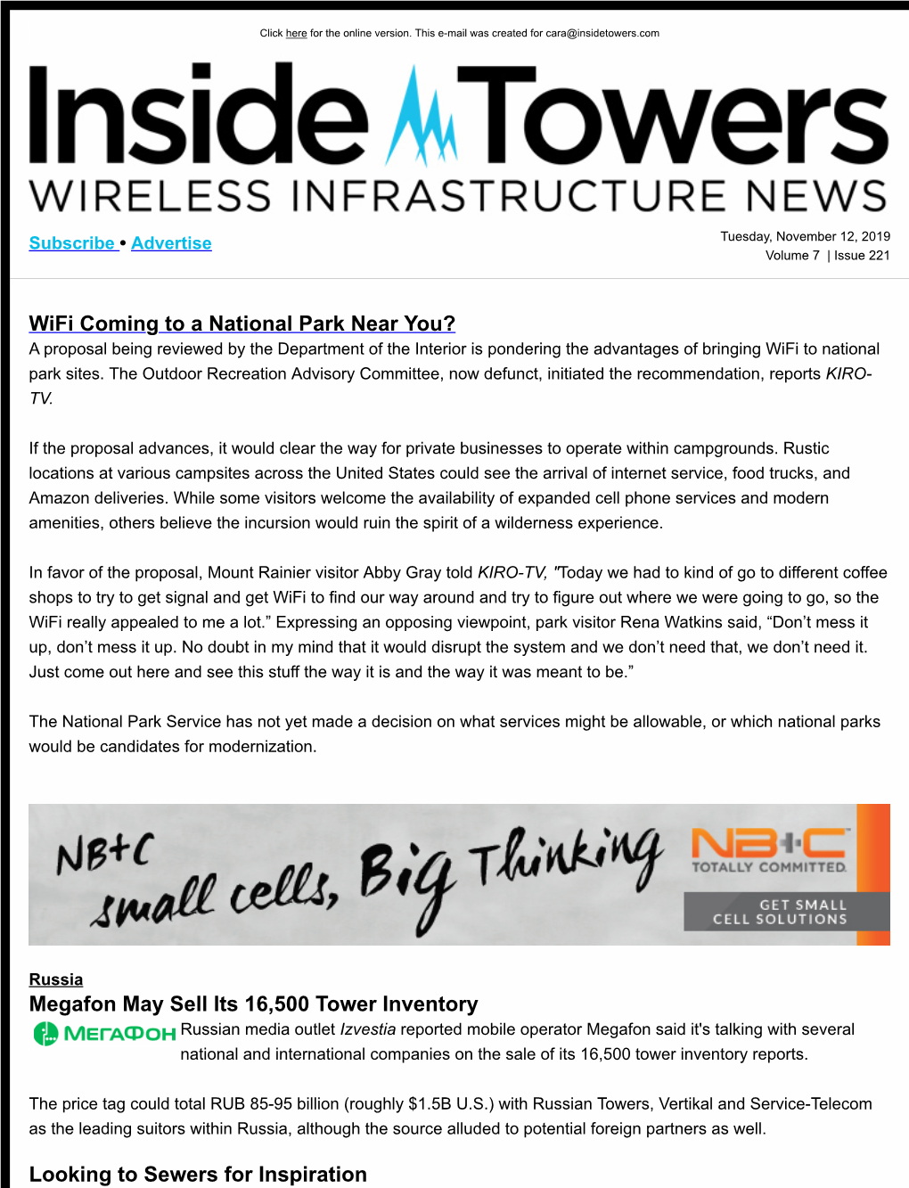 Wifi Coming to a National Park Near You? Megafon May Sell Its 16,500 Tower Inventory Looking to Sewers for Inspiration