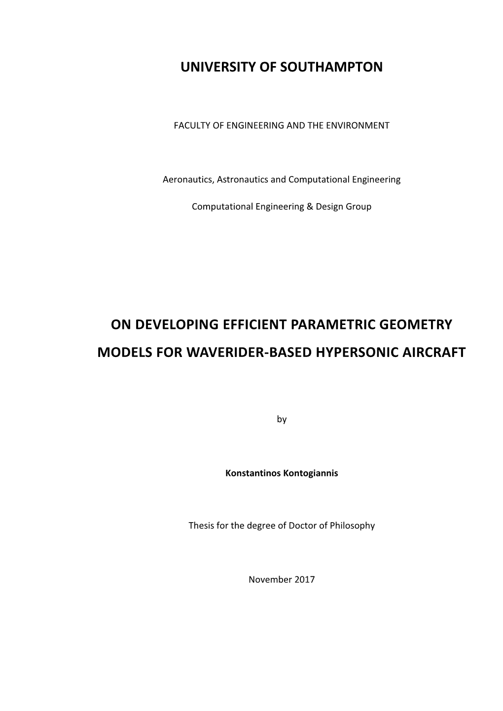 On Developing Efficient Parametric Geometry Models for Waverider-Based Hypersonic Aircraft