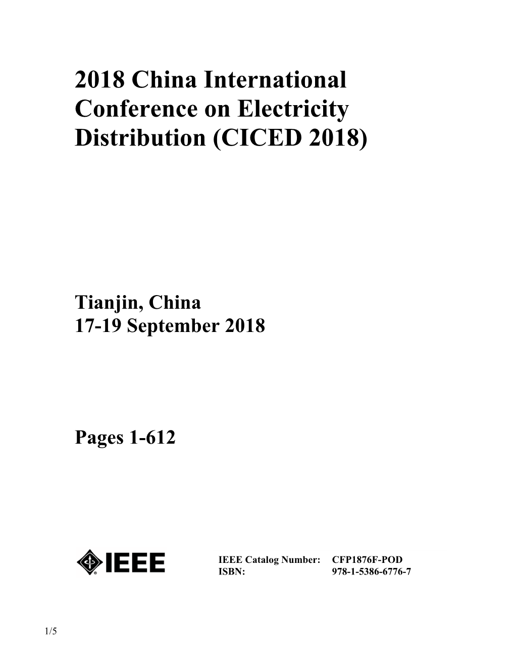 2018 China International Conference on Electricity Distribution (CICED 2018)