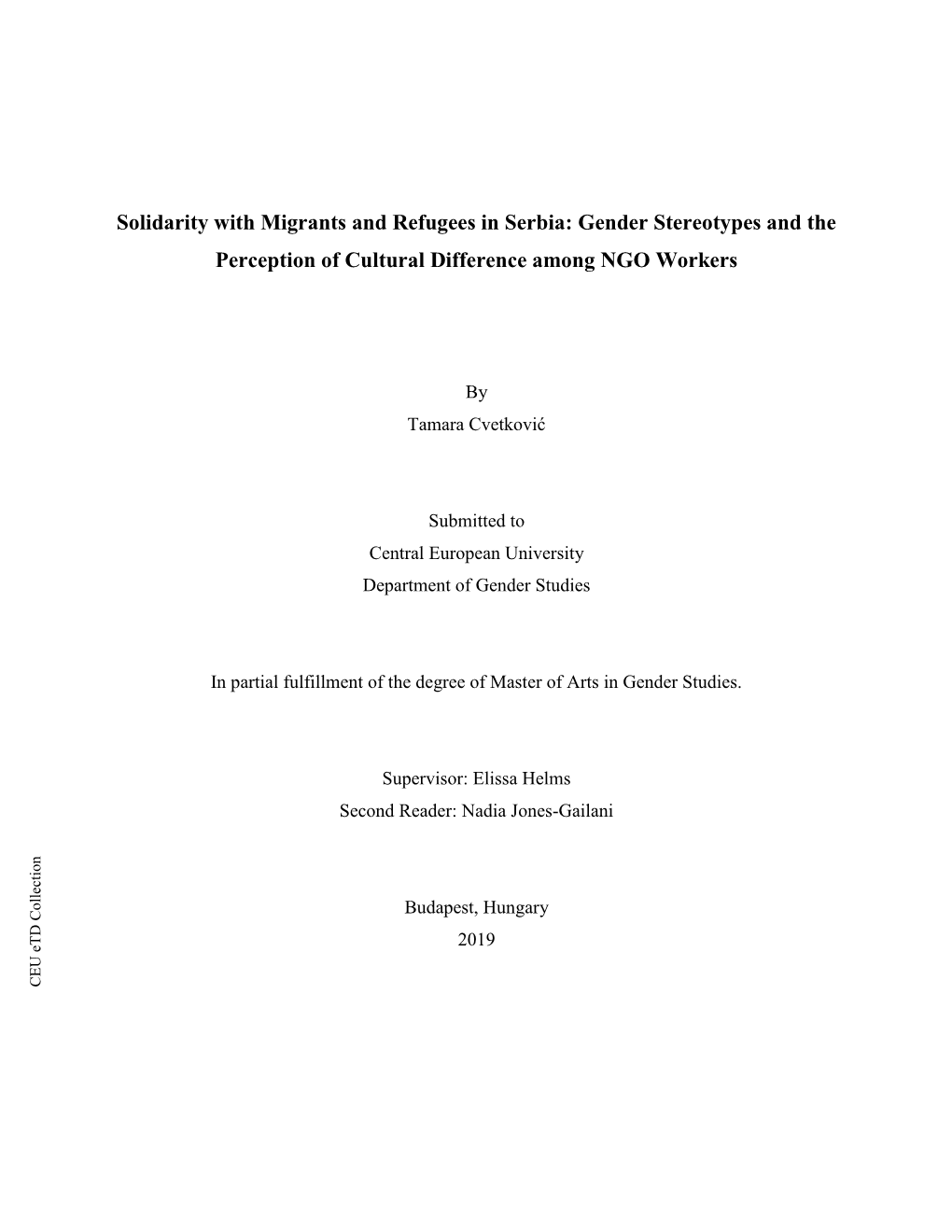 Solidarity with Migrants and Refugees in Serbia: Gender Stereotypes and the Perception of Cultural Difference Among NGO Workers