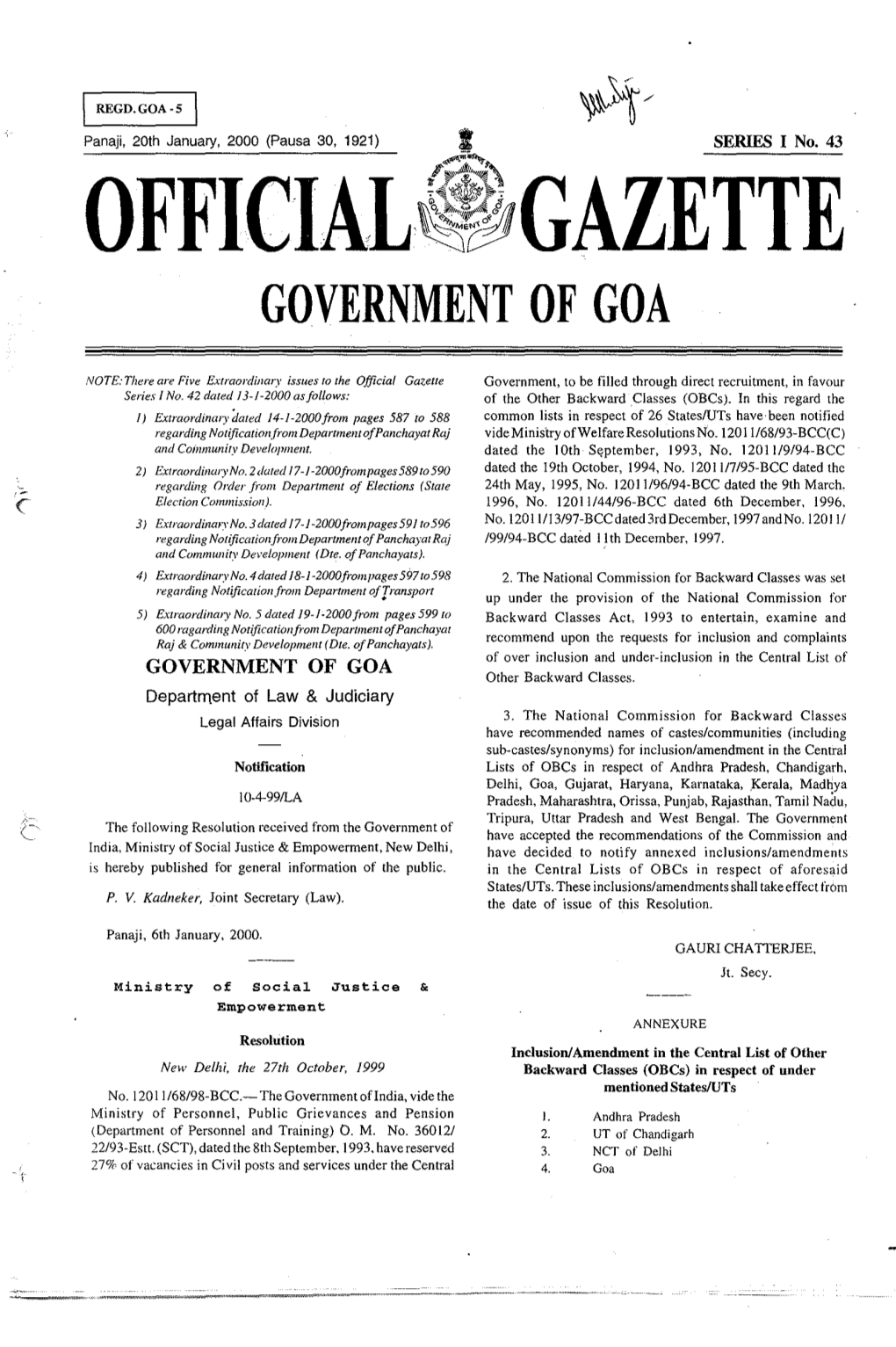 Gazette Government of Goa