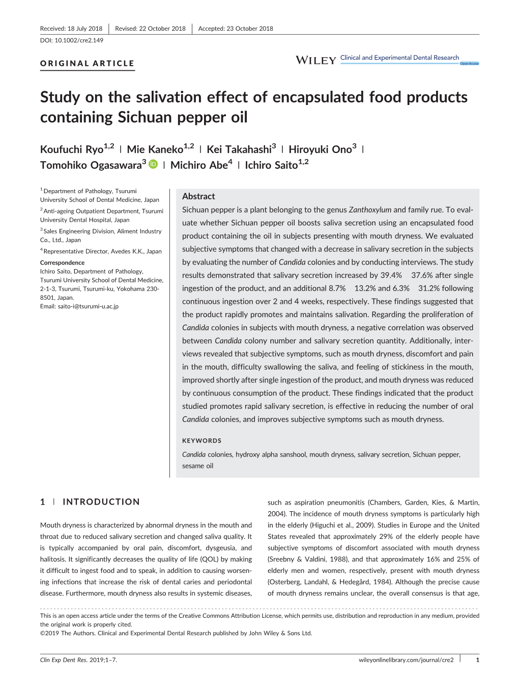 Study on the Salivation Effect of Encapsulated Food Products Containing Sichuan Pepper Oil