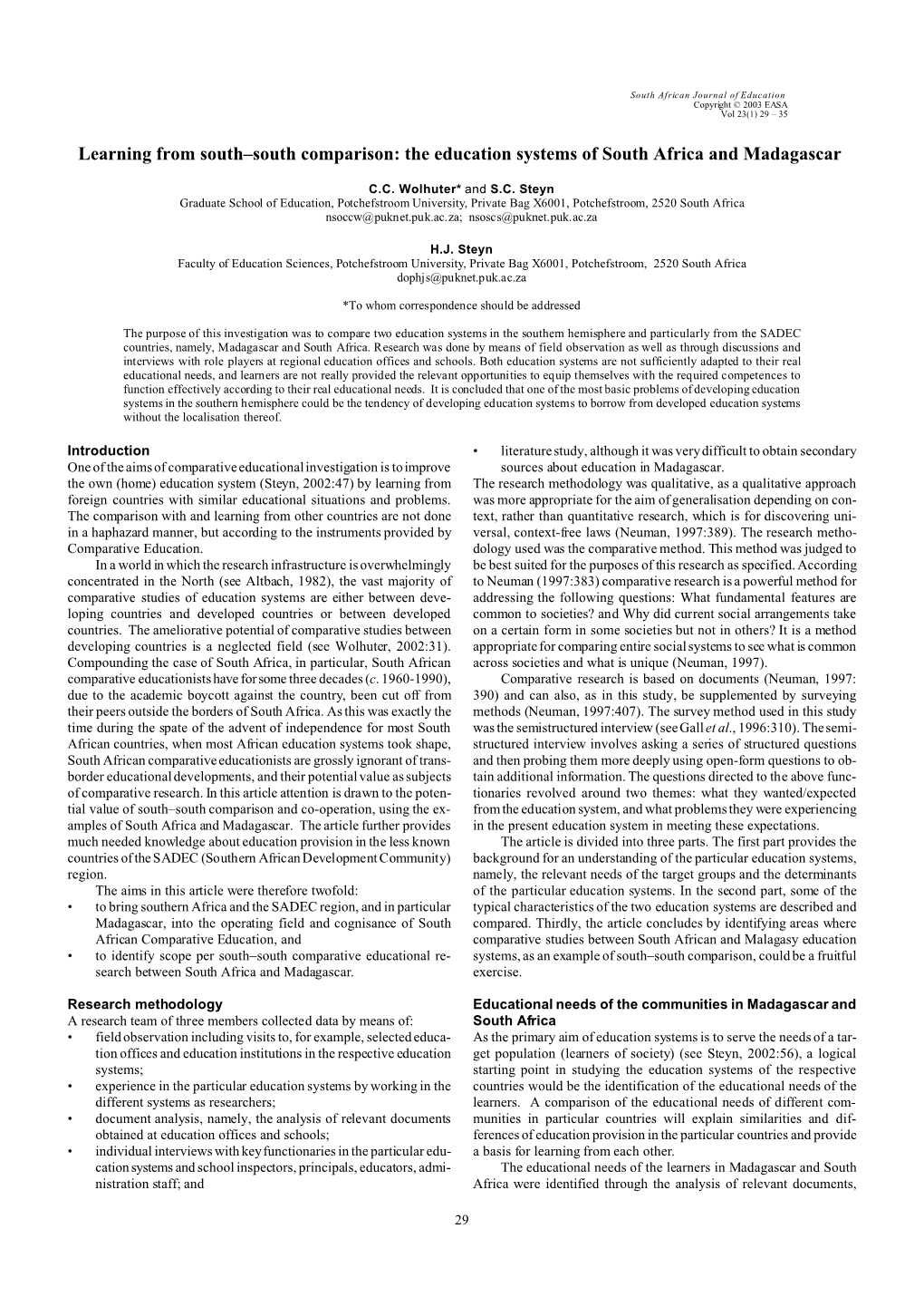 The Education Systems of South Africa and Madagascar