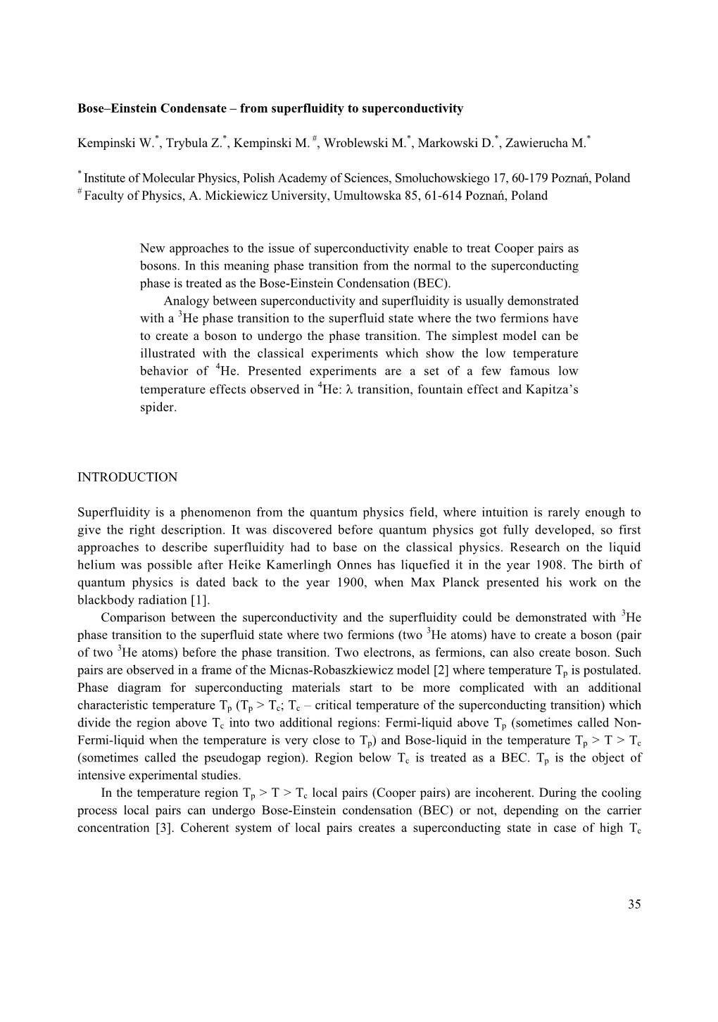 35 Bose–Einstein Condensate – from Superfluidity to Superconductivity