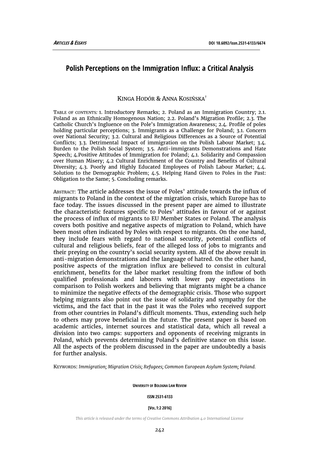 Polish Perceptions on the Immigration Influx: a Critical Analysis