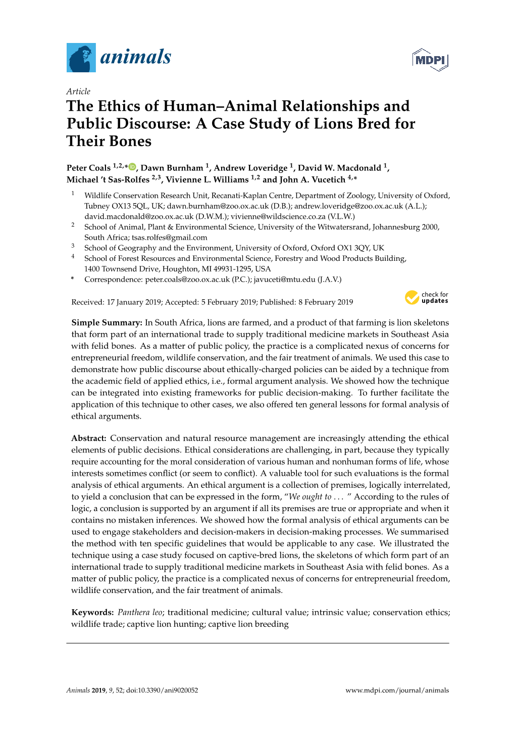 Ethics of Human-Animal Relationships Lions Bred for Bones