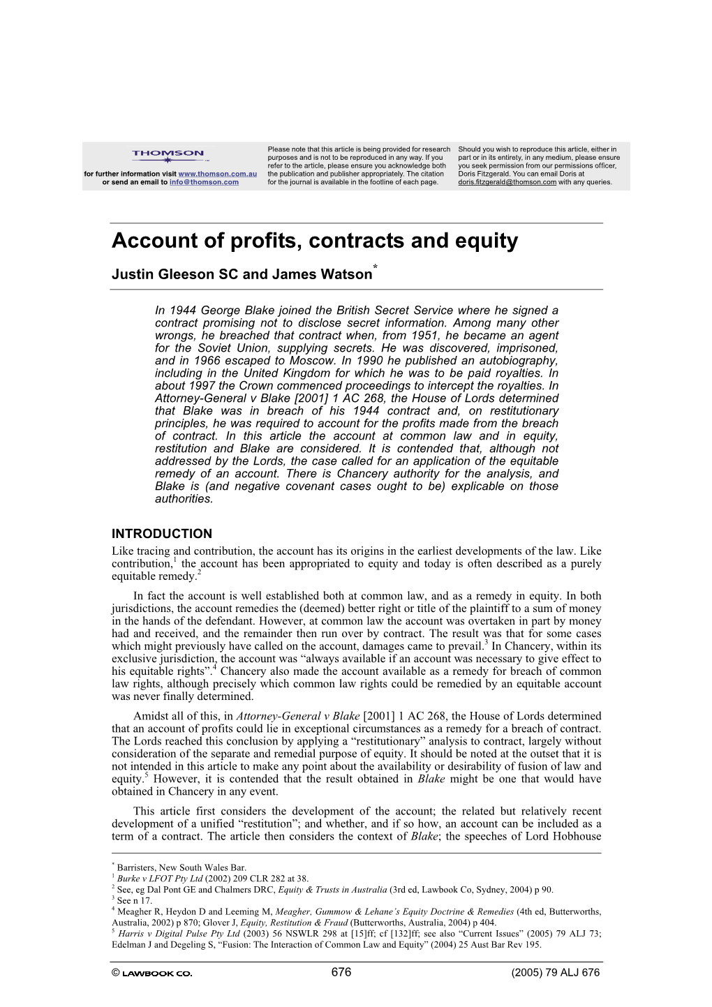 Account of Profits, Contracts and Equity