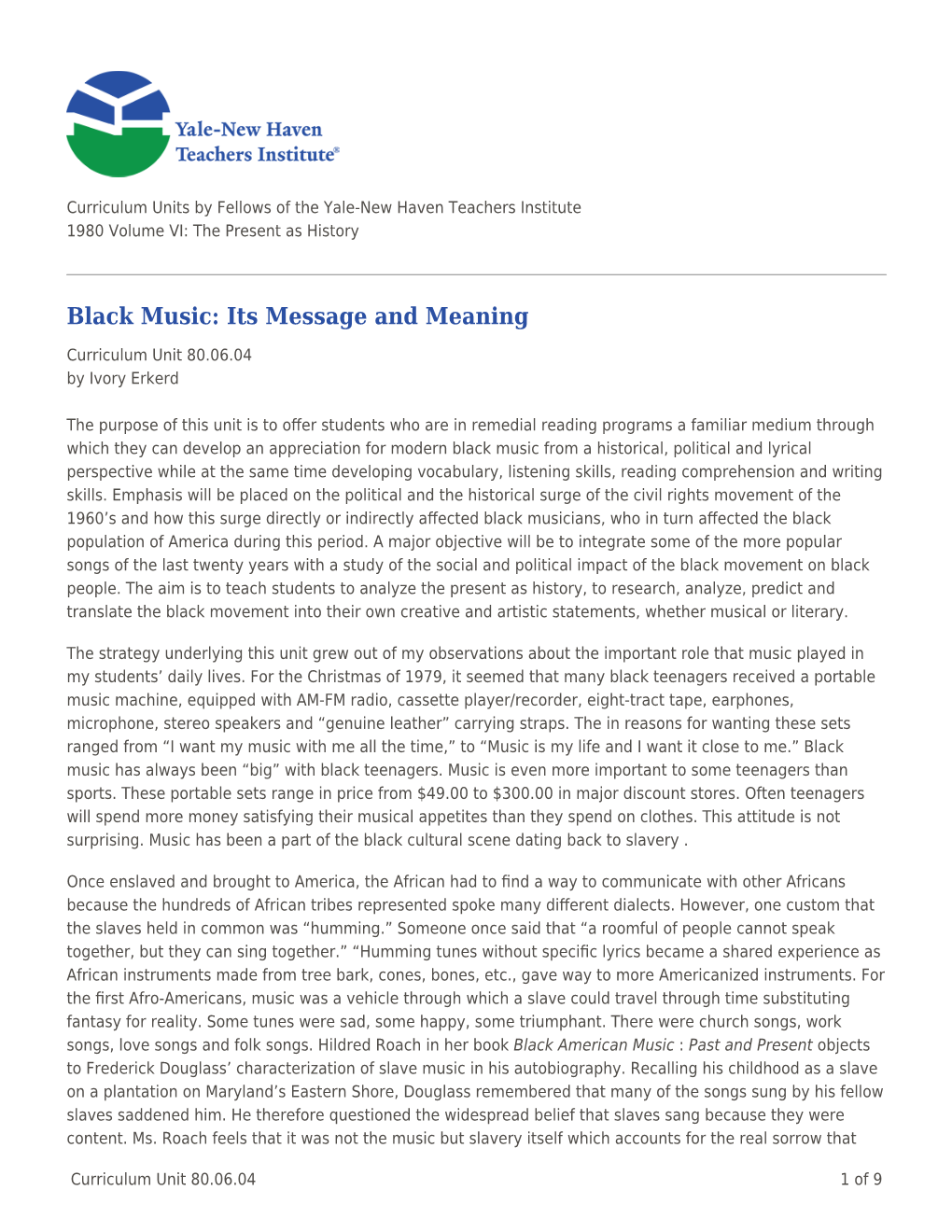 Black Music: Its Message and Meaning