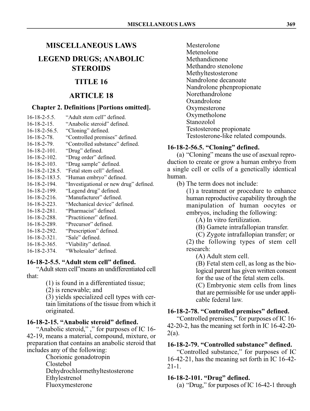 Miscellaneous Laws Legend Drugs; Anabolic Steroids