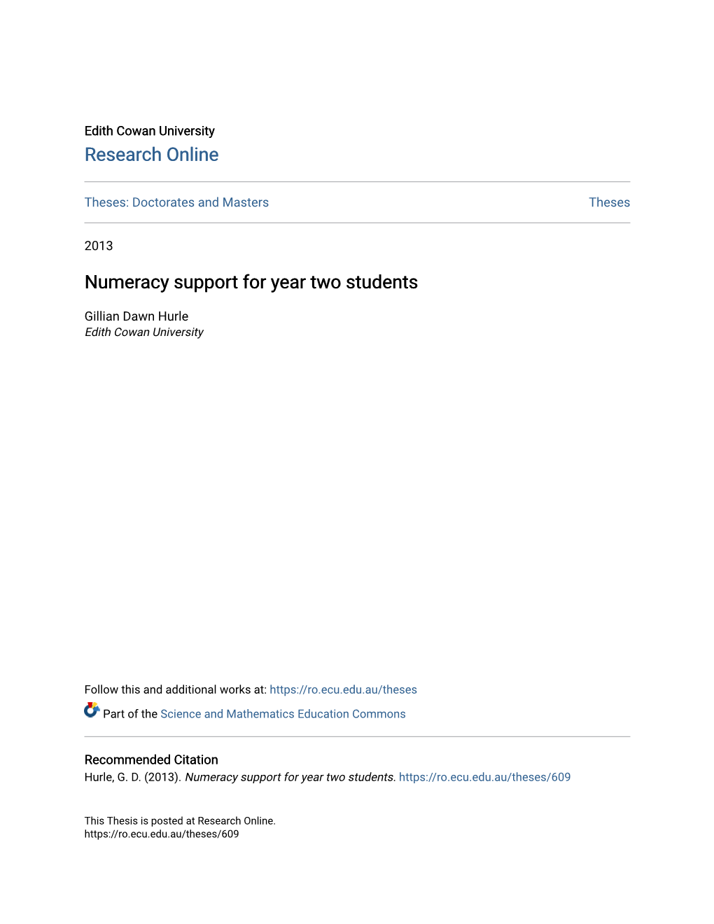 Numeracy Support for Year Two Students