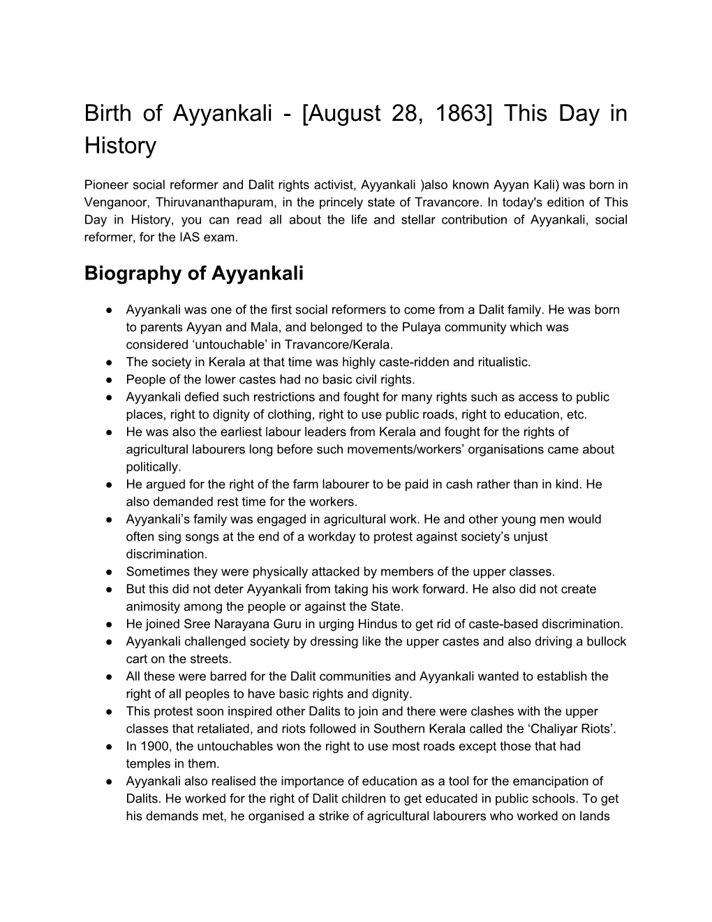 Birth of Ayyankali - [August 28, 1863] This Day in History